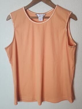 Allison Daley Ribbed Top LARGE Orange Sleeveless Satin Trim Scoop Neck 90s Y2k